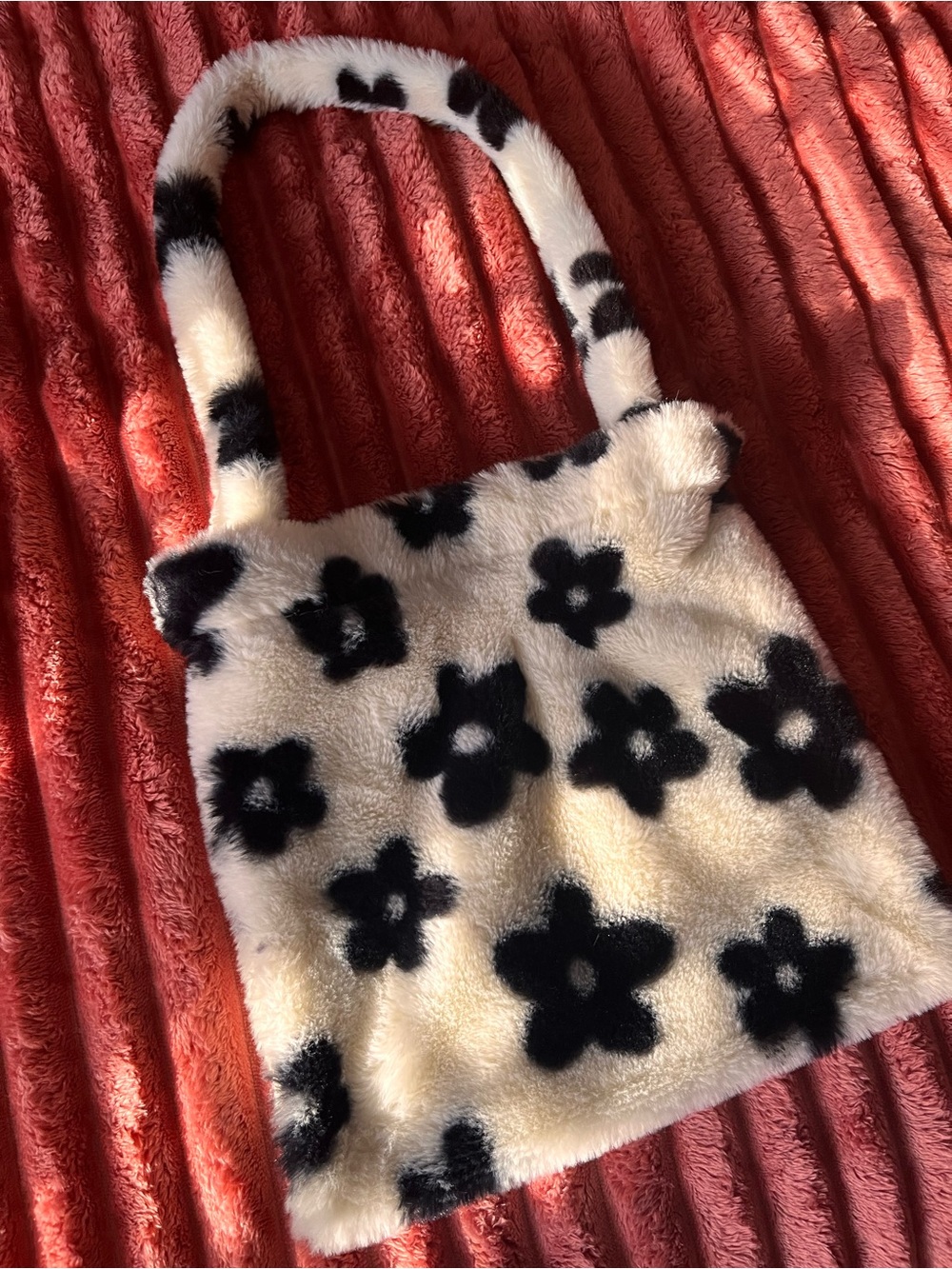 Black & Cream Floral Faux Fur Bag
